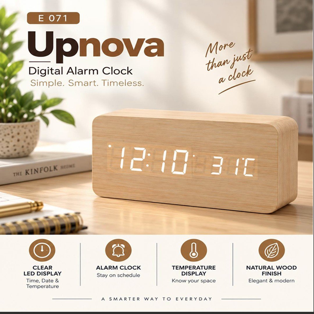 Wooden Alarm Clock with Temperature Display Wooden Alarm Clock with Temperature Display