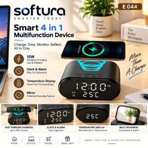 Smart 4-in-1 Wireless Charger with Clock & Mirror
