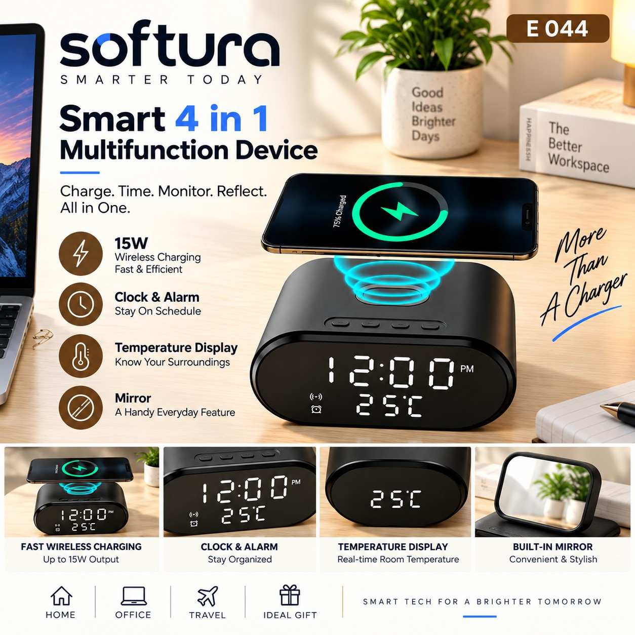 Smart 4-in-1 Wireless Charger with Clock & Mirror Smart 4-in-1 Wireless Charger with Clock & Mirror