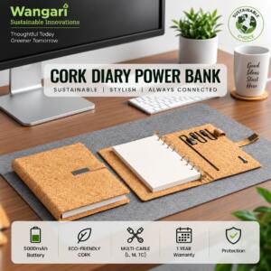 Cork Diary Power Bank with 5000mAh Battery & Multi-Cables