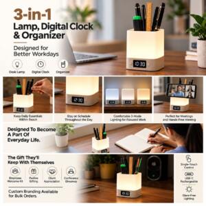Desk Lamp with Digital Clock & Stationery Organizer